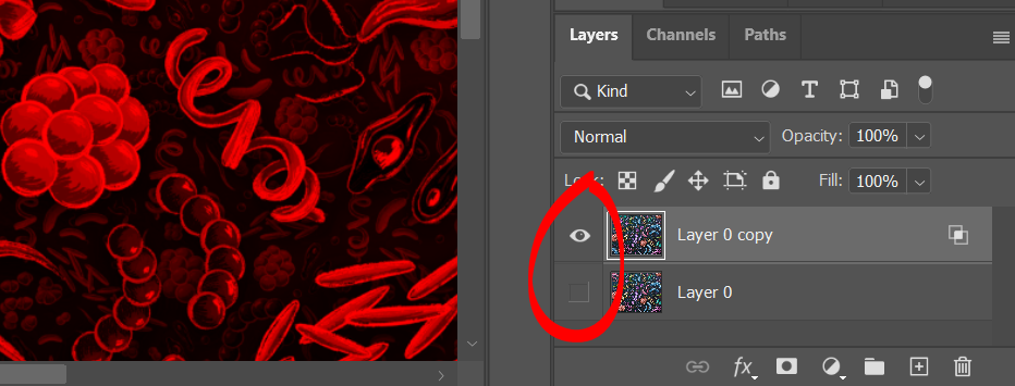 A close up of the layers panel with a red circle around top layer