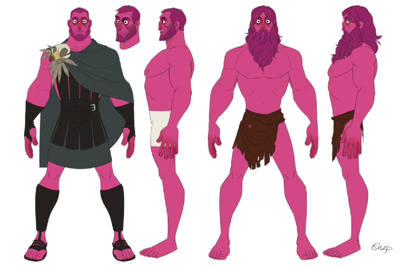 illustration of four burly pink men