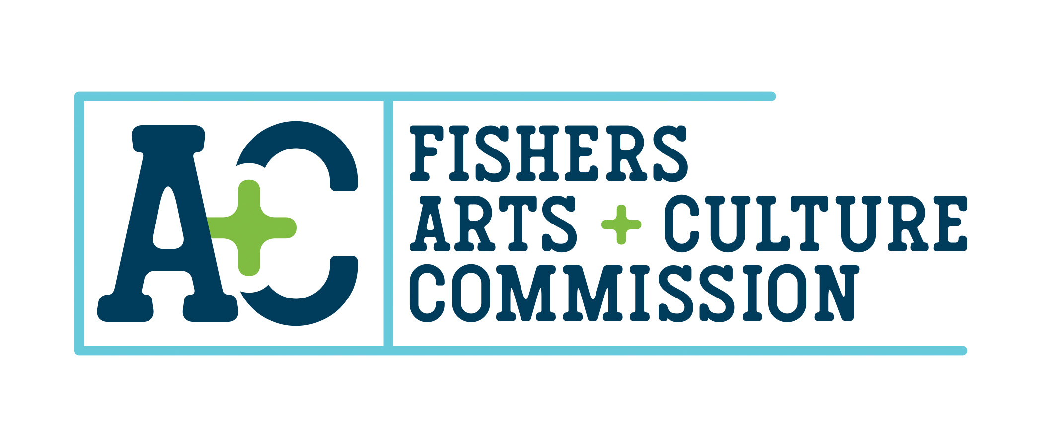 The Fishers Arts and Culture Commission logo in navy blue and green.
