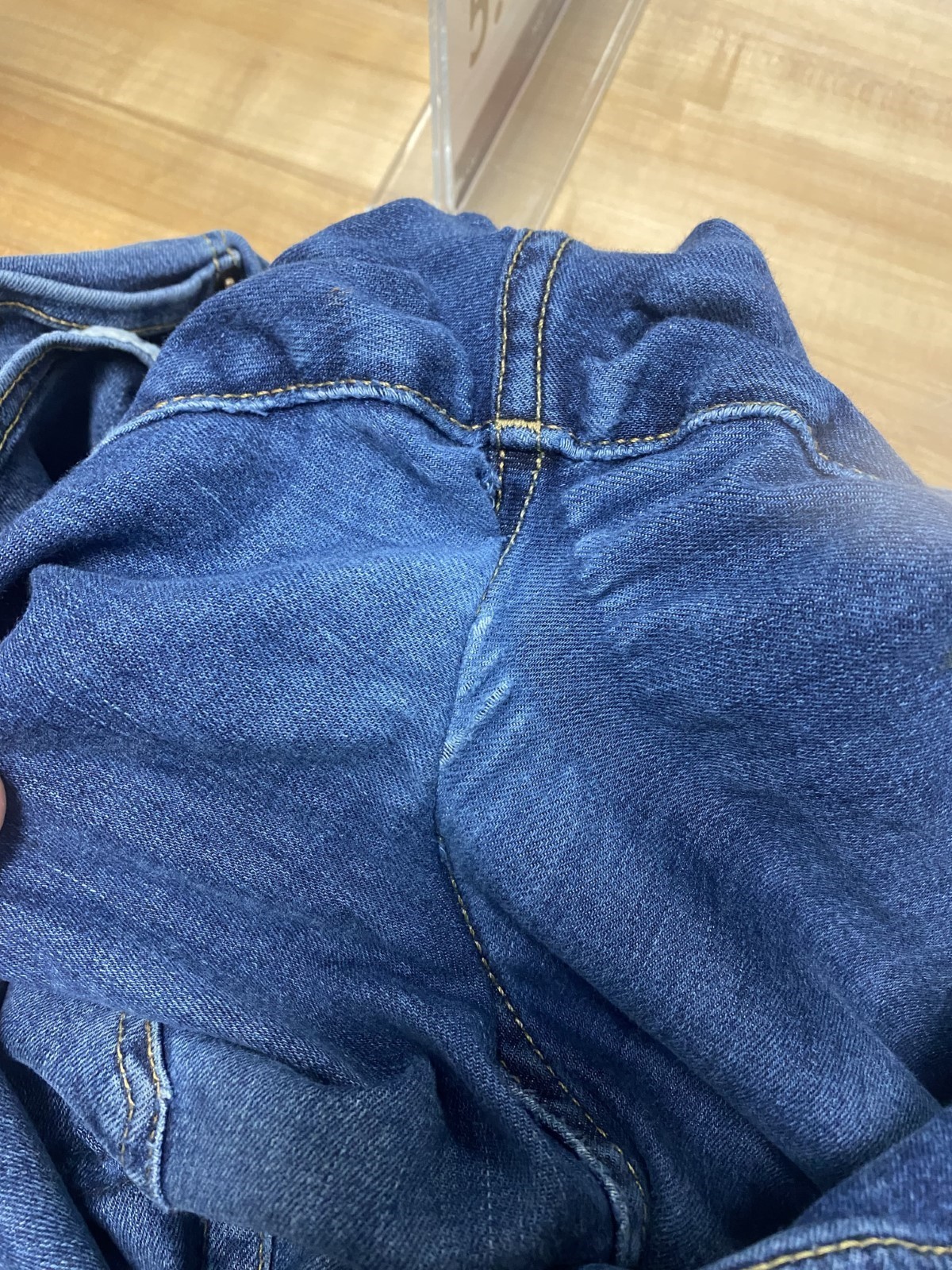 exterior center seam of denim jeans 