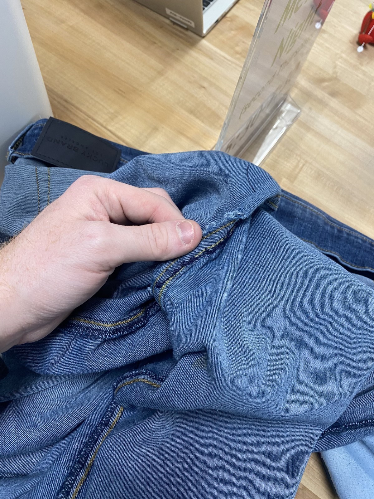 interior center seam of denim jeans