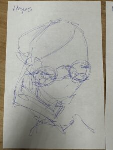 A contour line drawing of a man's face.