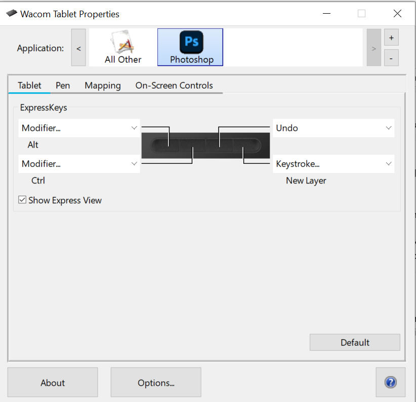 Wacom Intuos interface screen