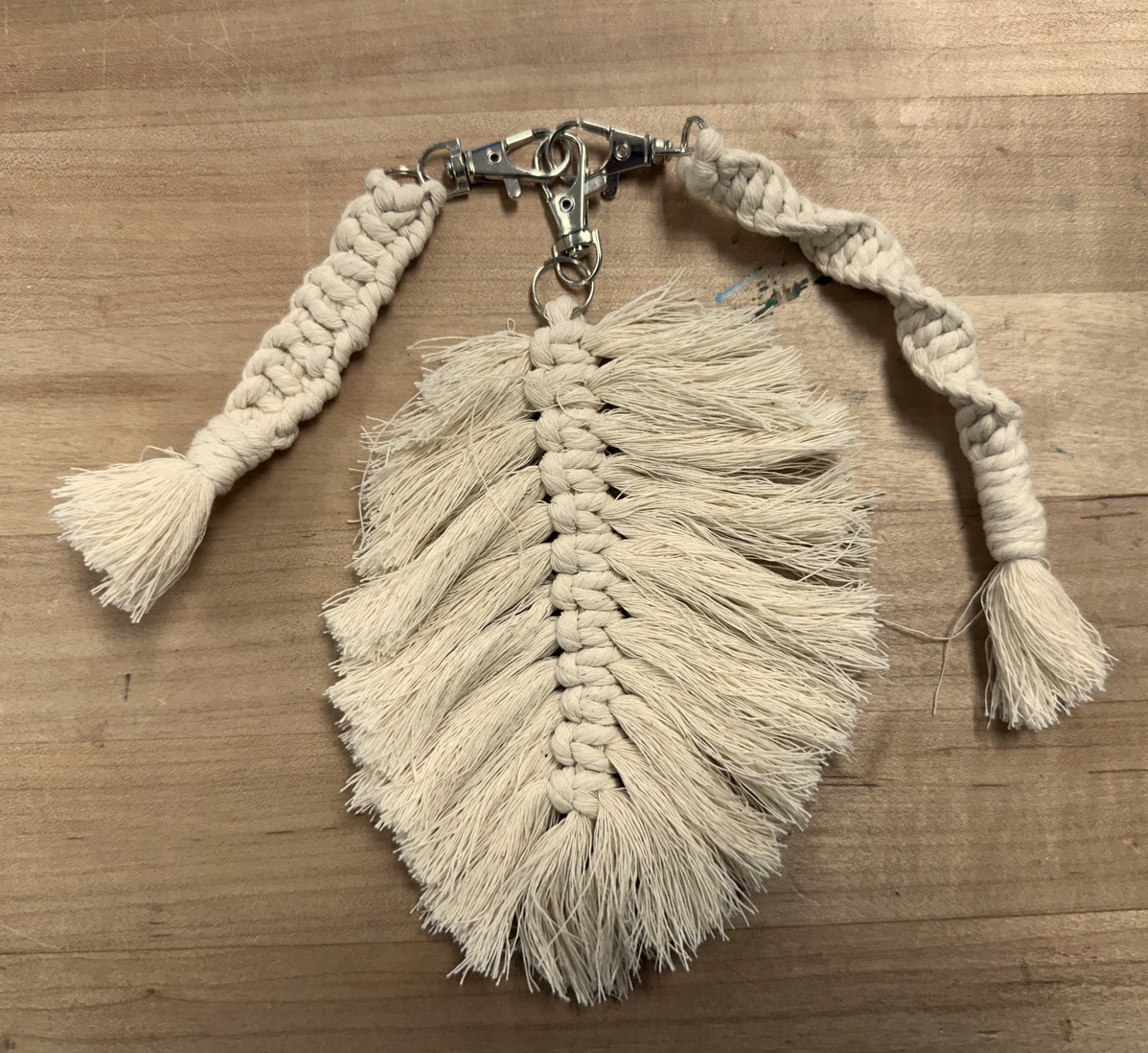 A keychain made with the macrame kit