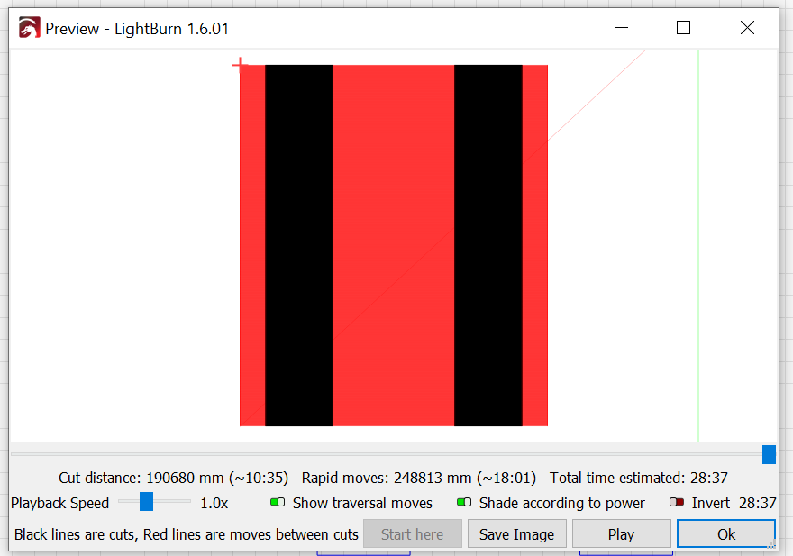 two rectangles are set to “Fill” the red area shows space that the laser covers while not actively burning.