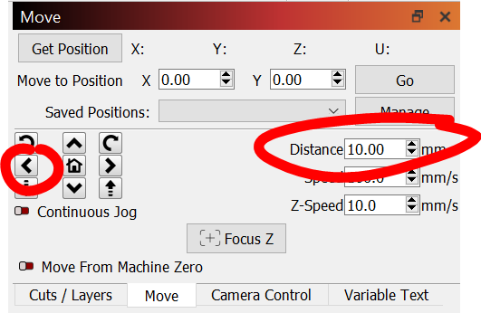 A view of the move panel with the distance option highlighted.