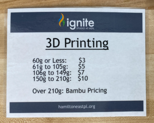 3D Printing price list.