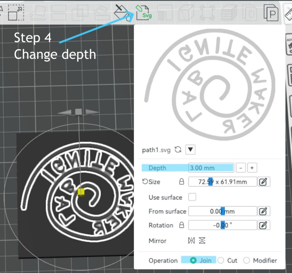 A screenshot showing an arrow pointing to the SVG tab with highlighted settings. 