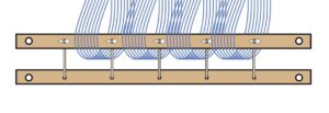 Tie up bar with warp threaded and strings attached.