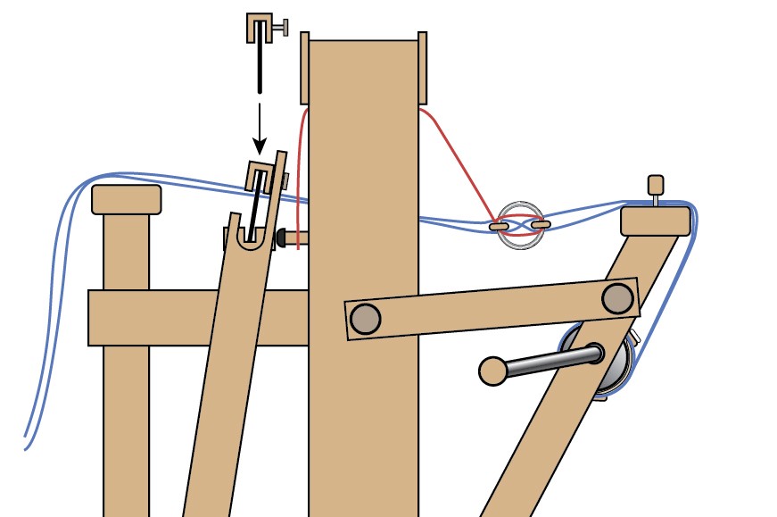 Side view of loom showing reed being affixed.